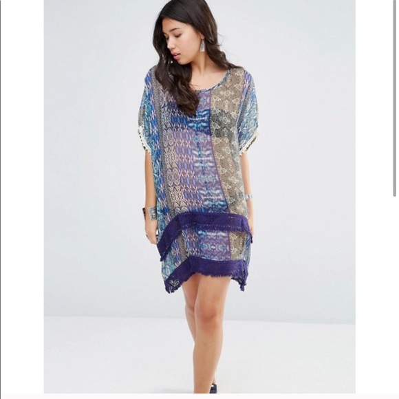 GYPSY 05 Women’s Blue Silk Beach HiLow Coverup NWT - Picture 1 of 5